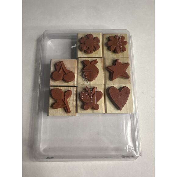 Stampin’Up All Through the Year Wood Stamp Set of 8 Heart Cherry Flower Star - Picture 3 of 4